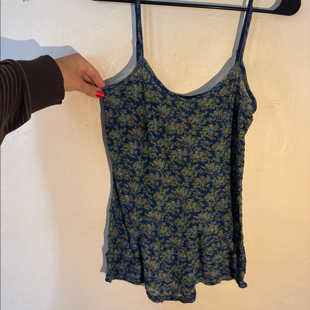 Y2K blue floral free people tank top